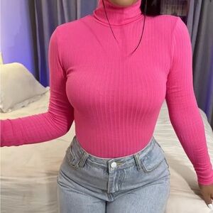 Vibrant Pink Ribbed Turtleneck